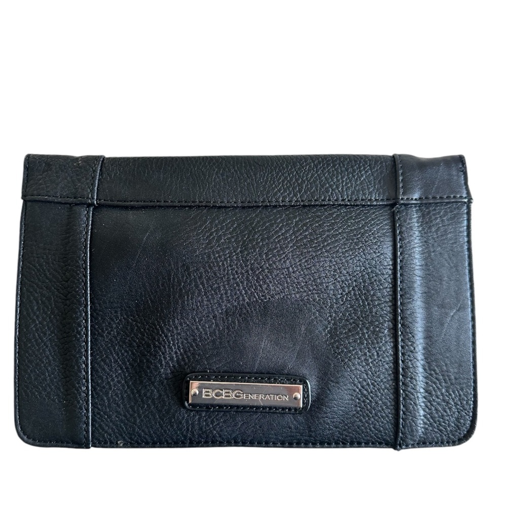 BCBG  black leather Quinn studded clutch